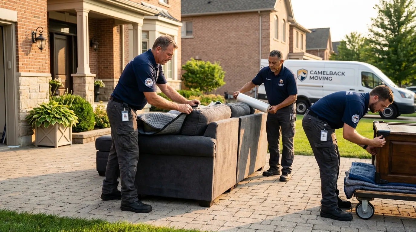 Large estate moving crew wrapping furniture in Detroit, MI