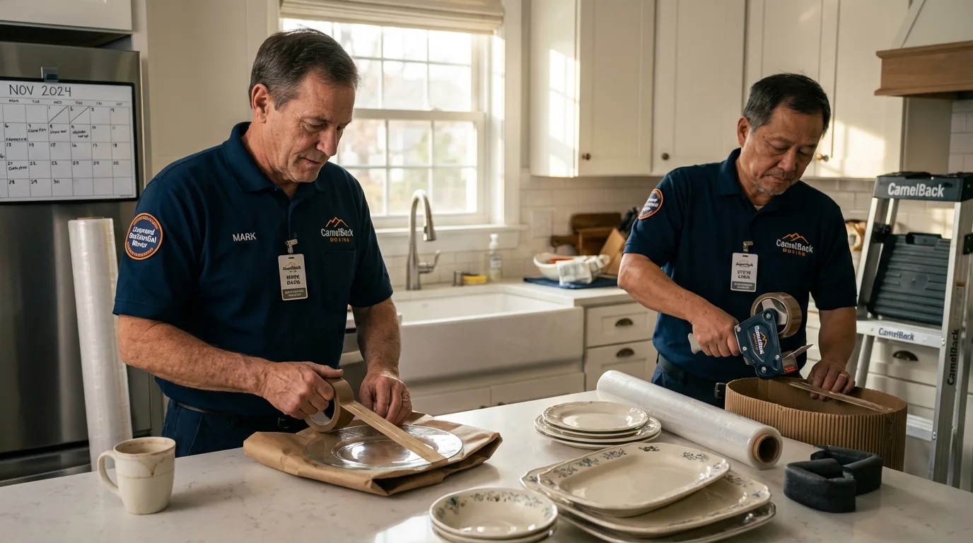 Professional crew packing kitchen dishware in Detroit, MI